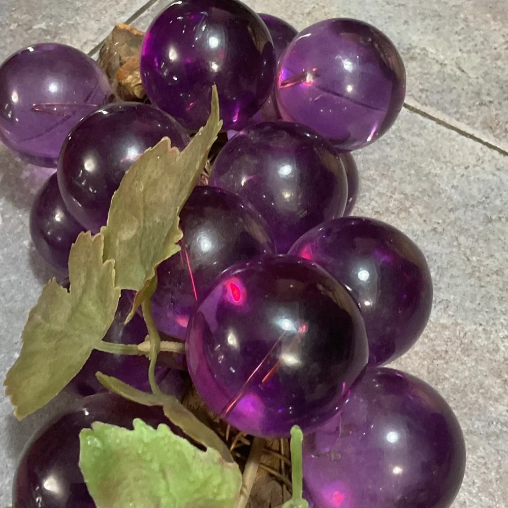 Decorative Purple Grape Cluster with Leaves purple glass